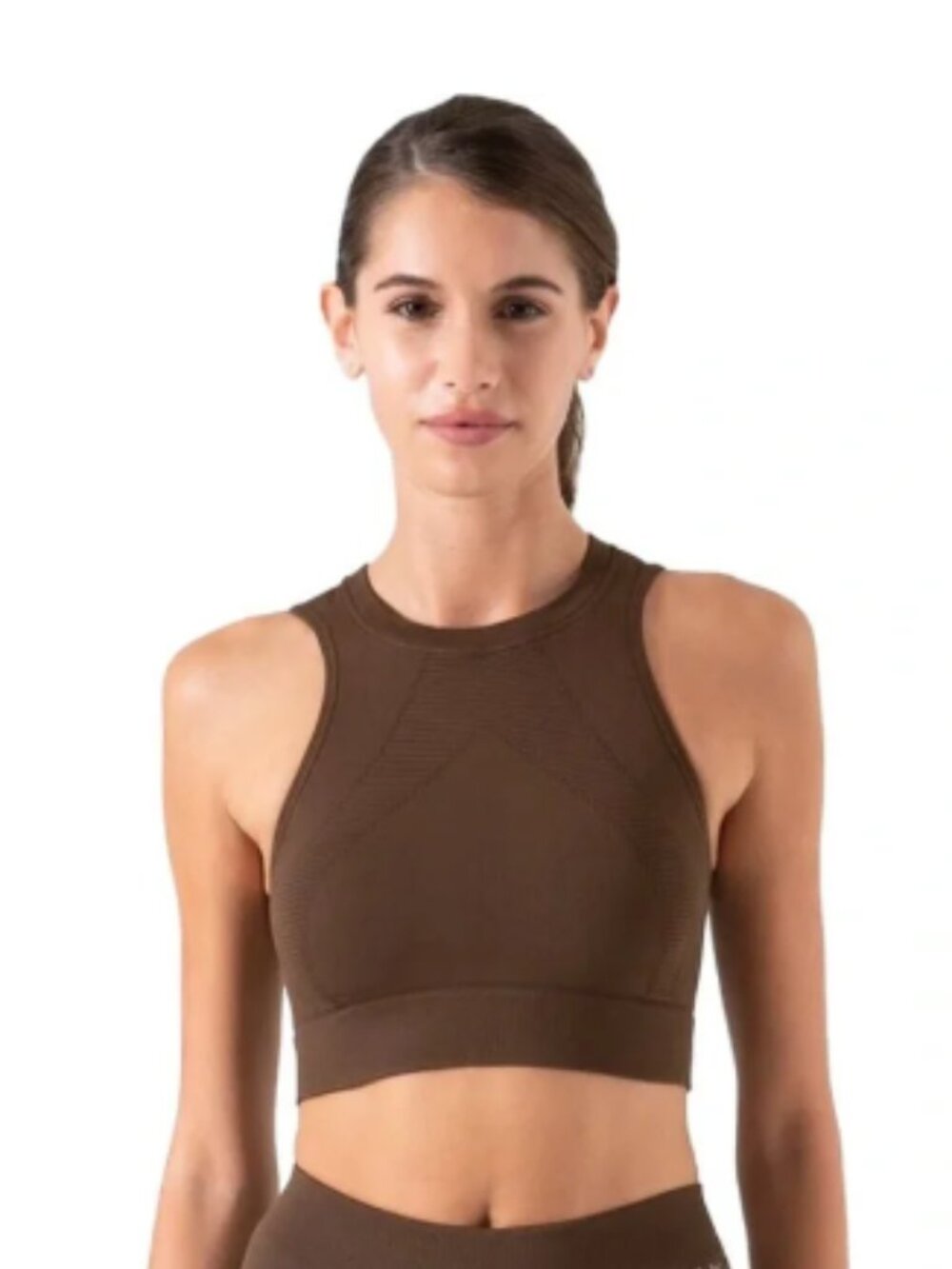 NWT Riley 7 NUX One by One Seamless Crop Tank Top High-neck Sports Bra Brown S